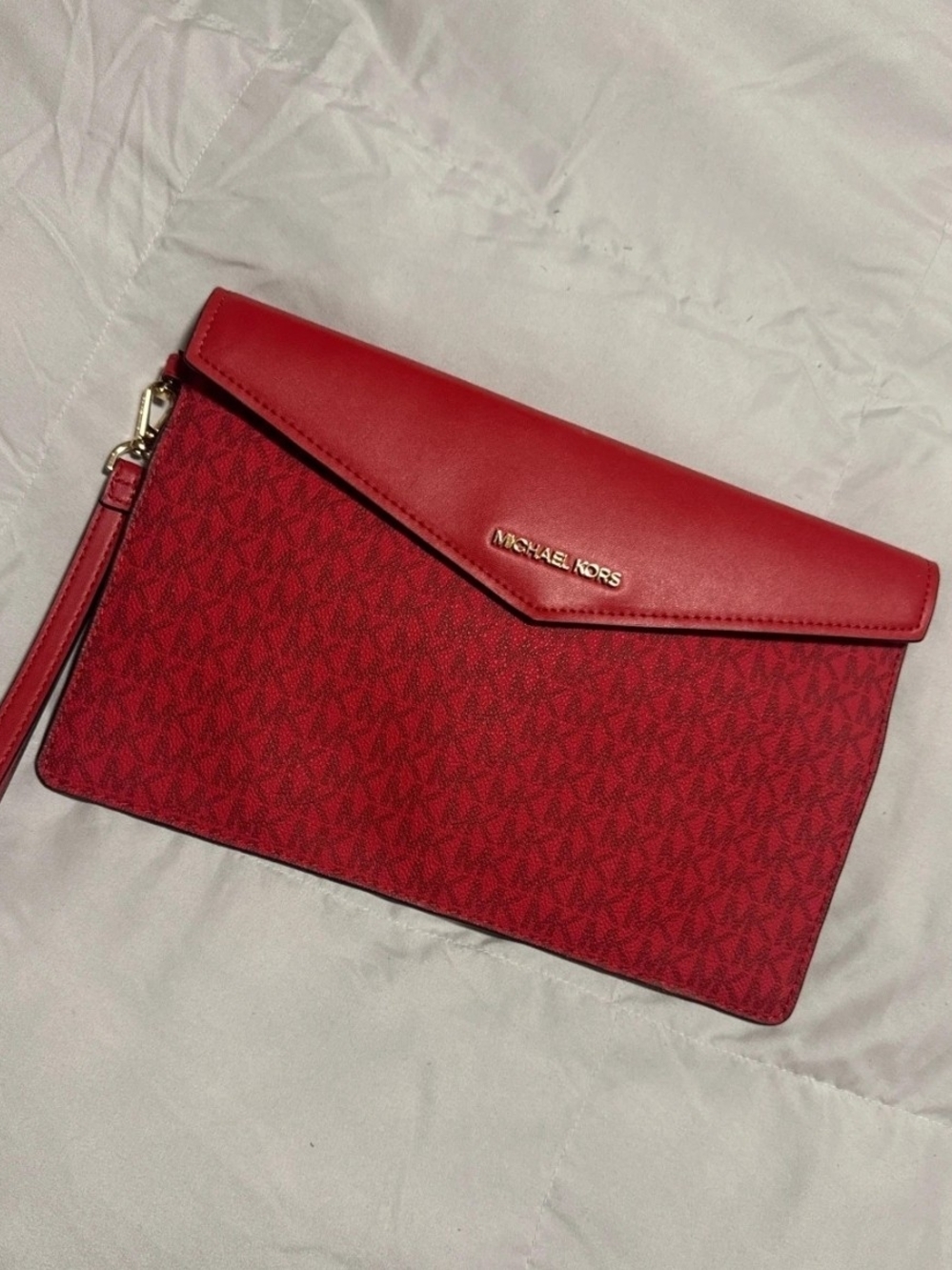 Michael Kors Red Signature Envelope Wristlet Clutch with Gold Logo